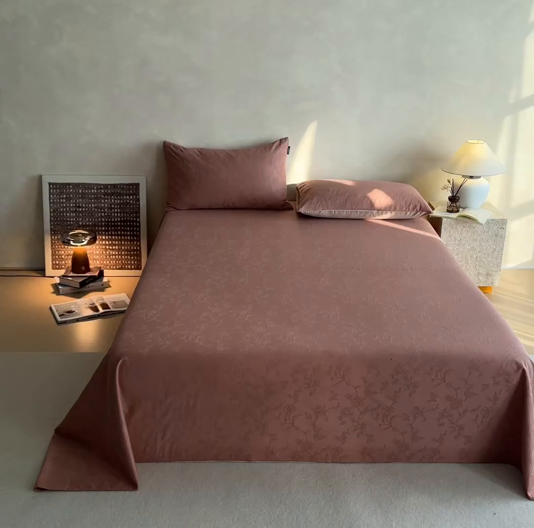 91家纺网 家纺一手货源 找家纺 涵宸家纺 2026新款全棉提花里拉系列单床单 床单-毓影-豆沙