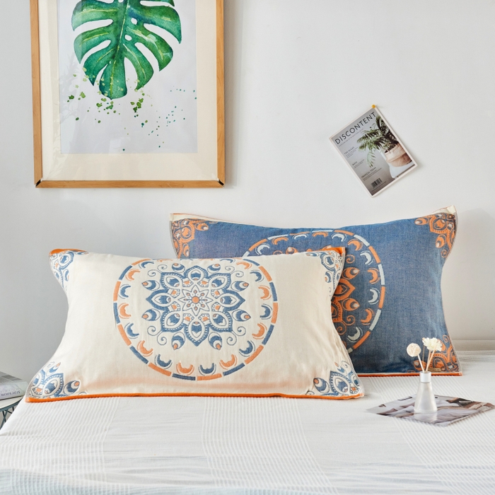 朴尔家纺-毛巾被 2026新款波西米亚风全棉四层纱布枕巾 波西米亚