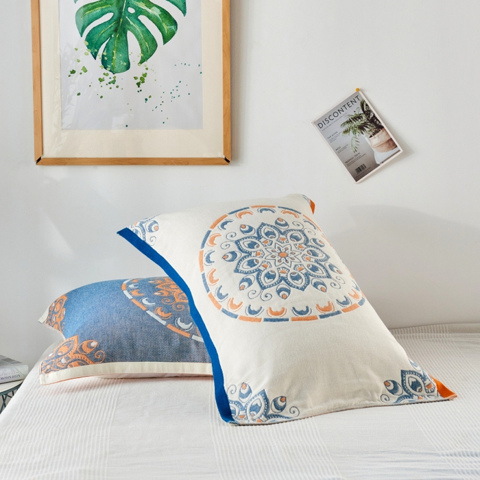 91家纺网 家纺一手货源 找家纺 朴尔家纺-毛巾被 2026新款波西米亚风全棉四层纱布枕巾 波西米亚