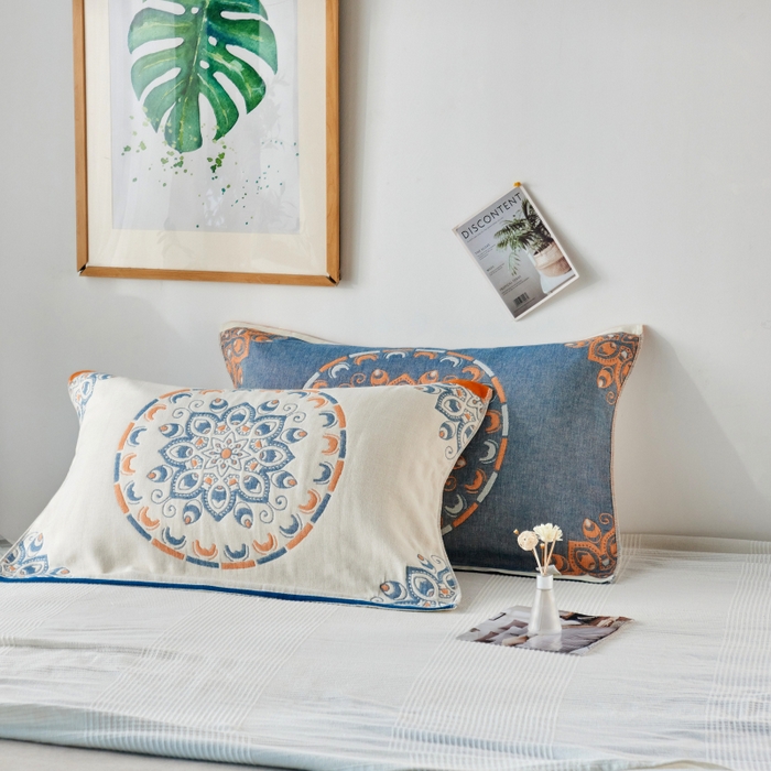 91家纺网 家纺一手货源 找家纺 朴尔家纺-毛巾被 2026新款波西米亚风全棉四层纱布枕巾 波西米亚