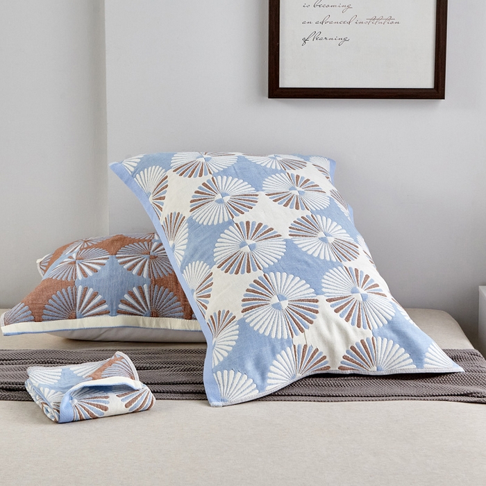 91家纺网 家纺一手货源 找家纺 朴尔家纺-毛巾被 2026新款波西米亚风全棉四层纱布枕巾 布尔乔亚兰