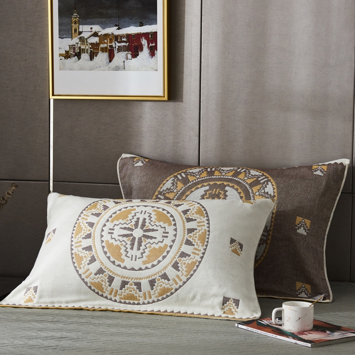 91家纺网 家纺一手货源 找家纺 朴尔家纺-毛巾被 2026新款波西米亚风全棉四层纱布枕巾 秘密驼