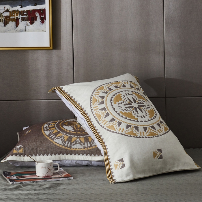 91家纺网 家纺一手货源 找家纺 朴尔家纺-毛巾被 2026新款波西米亚风全棉四层纱布枕巾 秘密驼