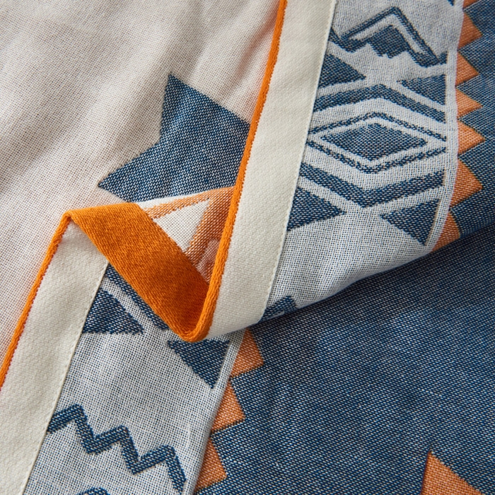 91家纺网 家纺一手货源 找家纺 朴尔家纺-毛巾被 2026新款波西米亚风全棉四层纱布枕巾 拓卡斯蓝