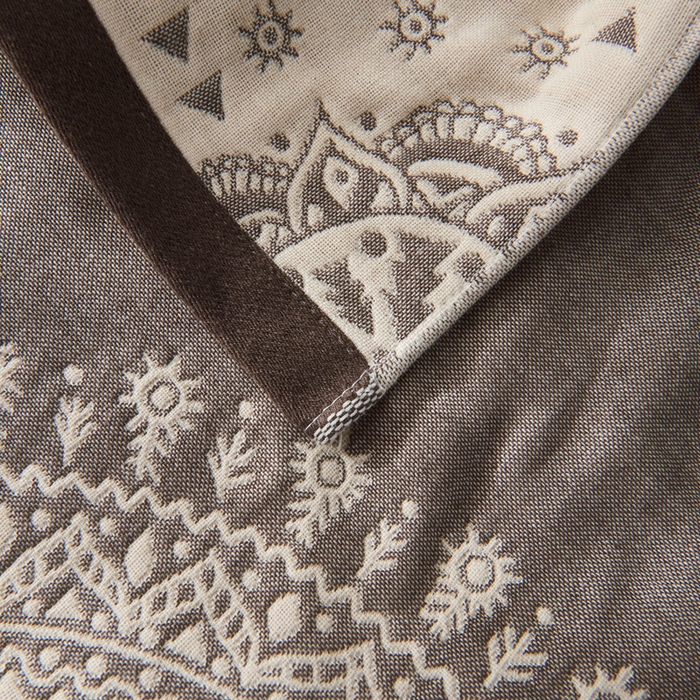 91家纺网 家纺一手货源 找家纺 朴尔家纺-毛巾被 2026新款波西米亚风全棉四层纱布枕巾 太阳神咖