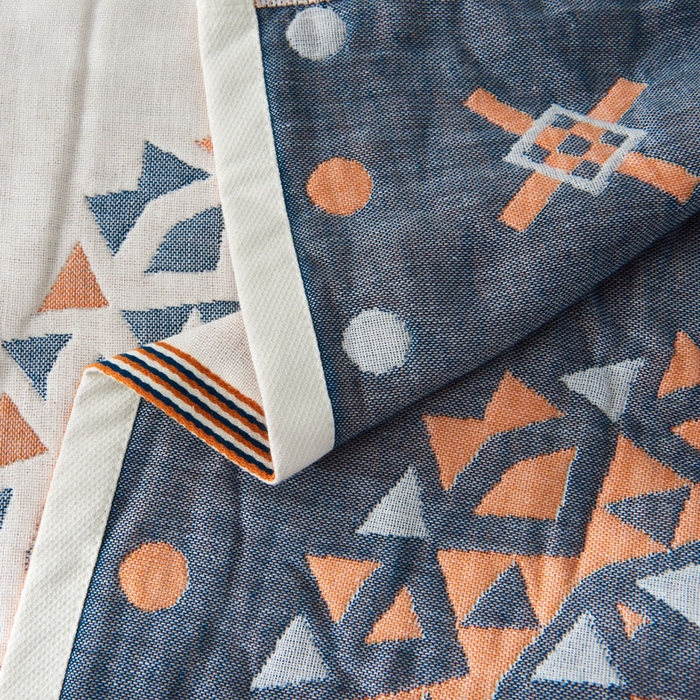 91家纺网 家纺一手货源 找家纺 朴尔家纺-毛巾被 2026新款波西米亚风全棉四层纱布枕巾 特洛伊蓝