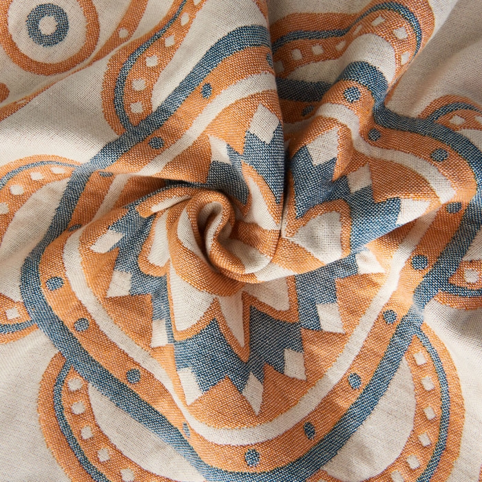 91家纺网 家纺一手货源 找家纺 朴尔家纺-毛巾被 2026新款波西米亚风全棉四层纱布枕巾 小太阳蓝