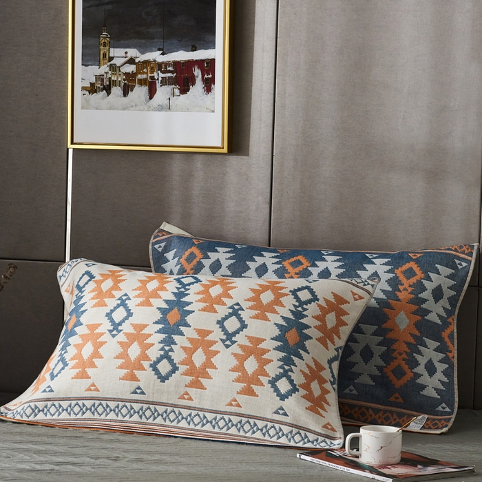 91家纺网 家纺一手货源 找家纺 朴尔家纺-毛巾被 2026新款波西米亚风全棉四层纱布枕巾 异域风情