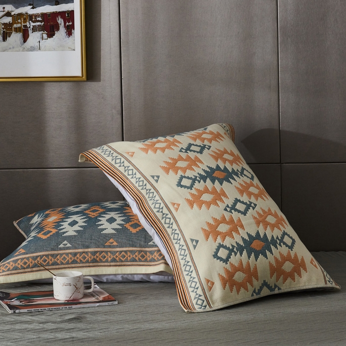 91家纺网 家纺一手货源 找家纺 朴尔家纺-毛巾被 2026新款波西米亚风全棉四层纱布枕巾 异域风情