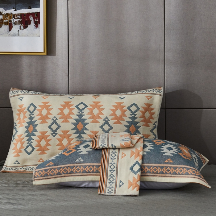 91家纺网 家纺一手货源 找家纺 朴尔家纺-毛巾被 2026新款波西米亚风全棉四层纱布枕巾 异域风情