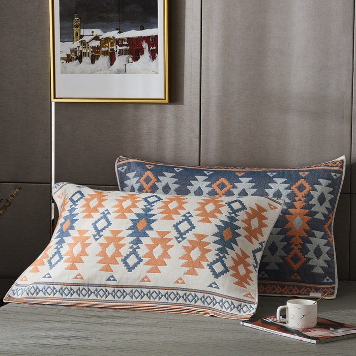 91家纺网 家纺一手货源 找家纺 朴尔家纺-毛巾被 2026新款波西米亚风全棉四层纱布枕巾 异域风情