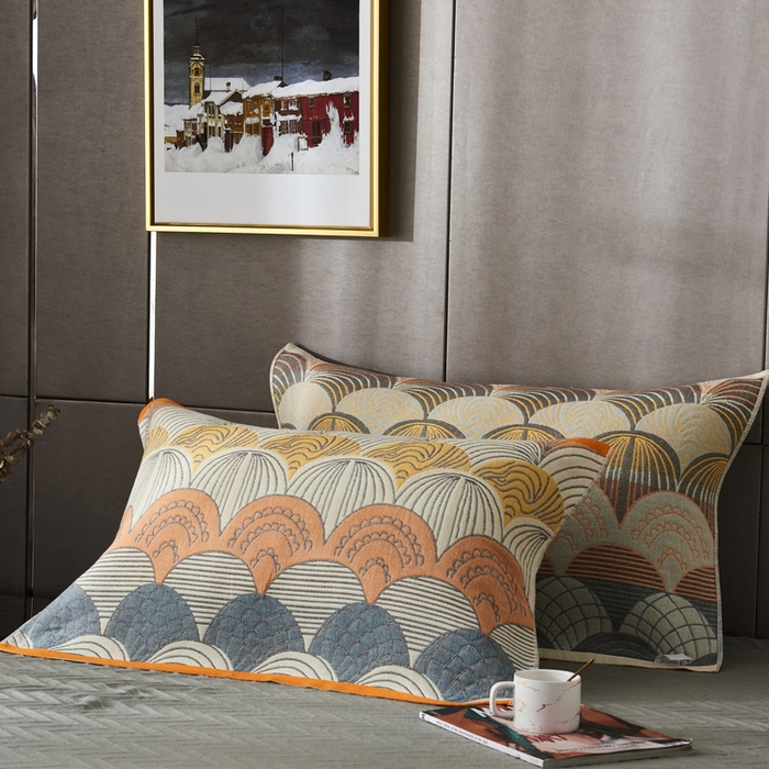 91家纺网 家纺一手货源 找家纺 朴尔家纺-毛巾被 2026新款波西米亚风全棉四层纱布枕巾 鱼之恋