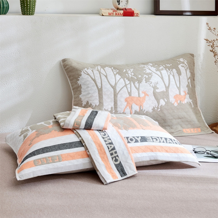 91家纺网 家纺一手货源 找家纺 朴尔家纺-毛巾被 2026新款三层纱布枕巾确认版 仙林小鹿-灰