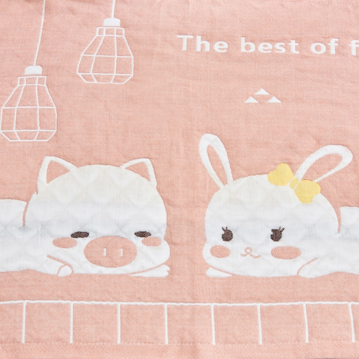 91家纺网 家纺一手货源 找家纺 朴尔家纺-毛巾被 2026新款三层纱布枕巾确认版 灯下萌宠-粉