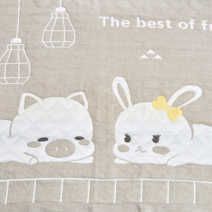 91家纺网 家纺一手货源 找家纺 朴尔家纺-毛巾被 2026新款三层纱布枕巾确认版 灯下萌宠-灰