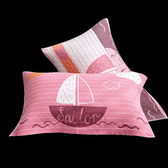 91家纺网 家纺一手货源 找家纺 朴尔家纺-毛巾被 2026新款三层纱布枕巾确认版 航行-粉