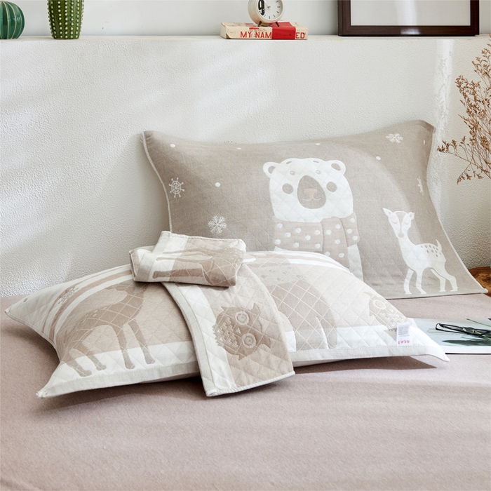 朴尔家纺-毛巾被 2026新款三层纱布枕巾确认版 吉姆熊-灰