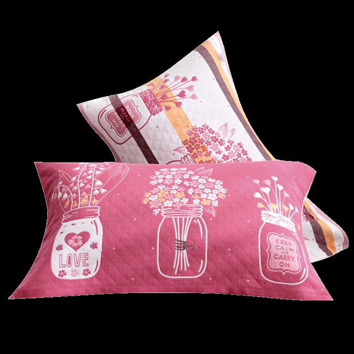 91家纺网 家纺一手货源 找家纺 朴尔家纺-毛巾被 2026新款三层纱布枕巾确认版 瓶中花-嫩粉