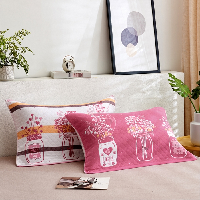 91家纺网 家纺一手货源 找家纺 朴尔家纺-毛巾被 2026新款三层纱布枕巾确认版 瓶中花-嫩粉