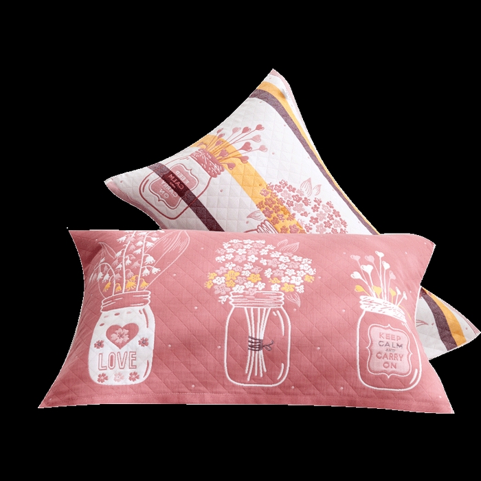 91家纺网 家纺一手货源 找家纺 朴尔家纺-毛巾被 2026新款三层纱布枕巾确认版 瓶中花-深粉