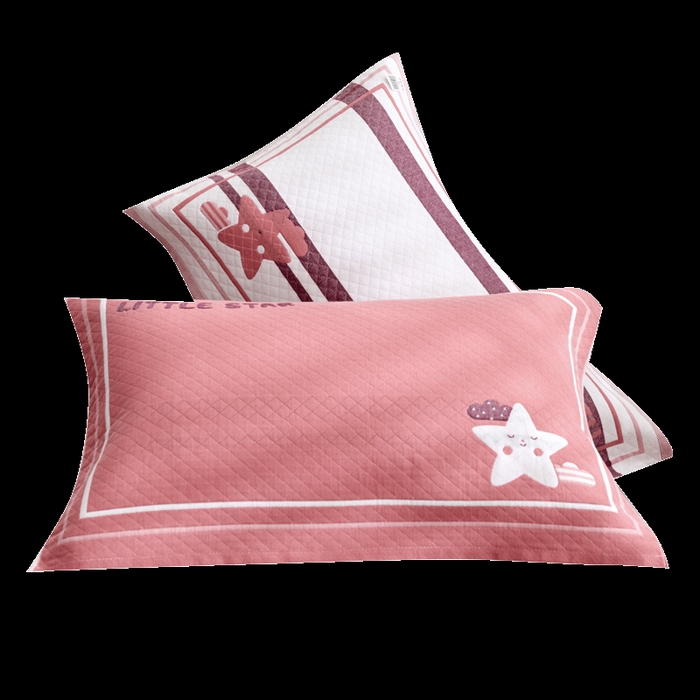 91家纺网 家纺一手货源 找家纺 朴尔家纺-毛巾被 2026新款三层纱布枕巾确认版 小星星-粉