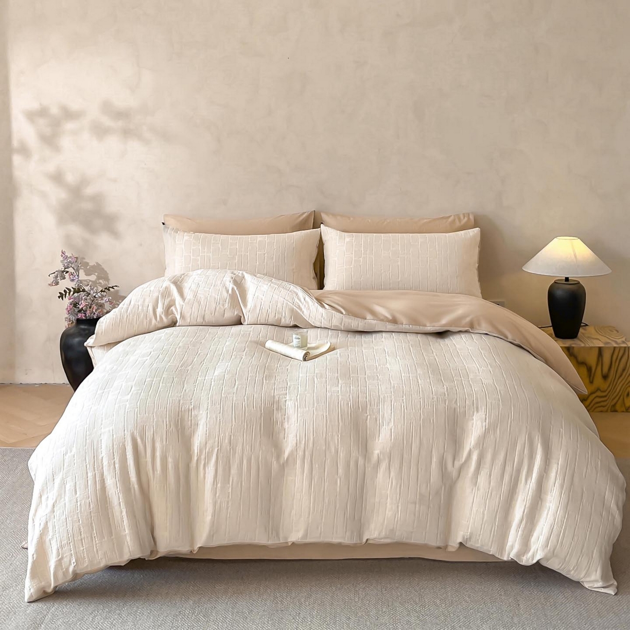 91家纺网 家纺一手货源 找家纺 涵宸家纺 2026新款全棉提花里拉系列四件套 柏拉-白