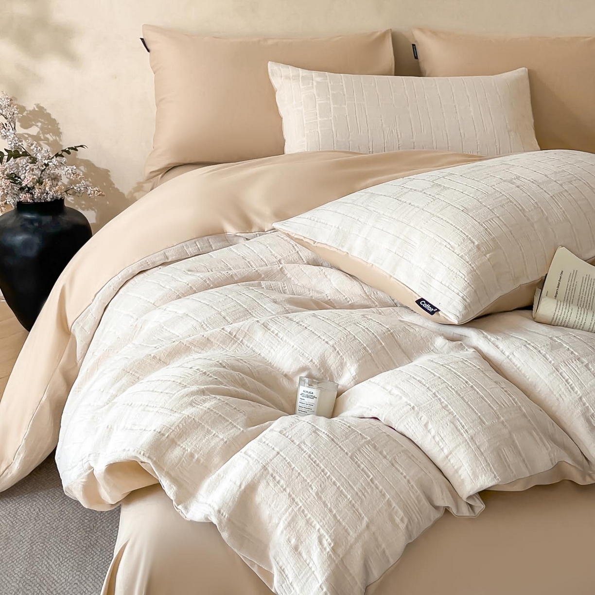 91家纺网 家纺一手货源 找家纺 涵宸家纺 2026新款全棉提花里拉系列四件套 柏拉-白