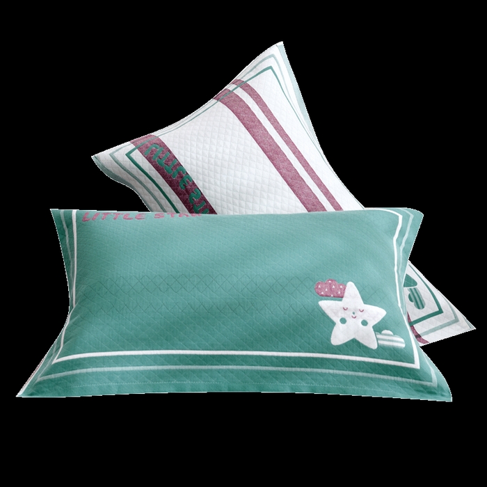 91家纺网 家纺一手货源 找家纺 朴尔家纺-毛巾被 2026新款三层纱布枕巾确认版 小星星-绿