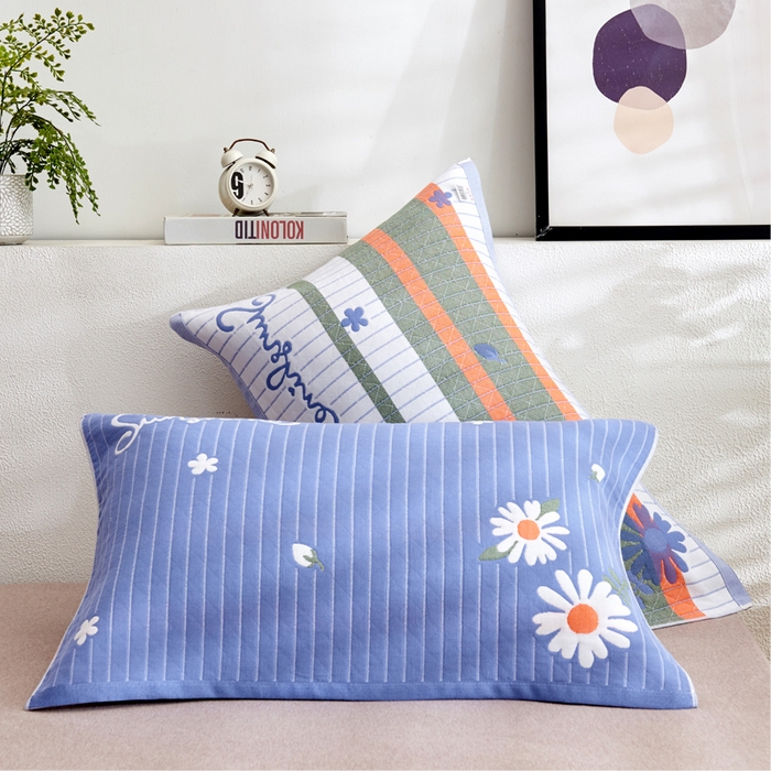 91家纺网 家纺一手货源 找家纺 朴尔家纺-毛巾被 2026新款三层纱布枕巾确认版 小野菊-兰