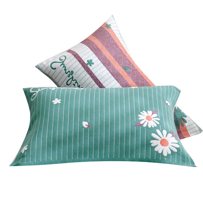 91家纺网 家纺一手货源 找家纺 朴尔家纺-毛巾被 2026新款三层纱布枕巾确认版 小野菊-绿