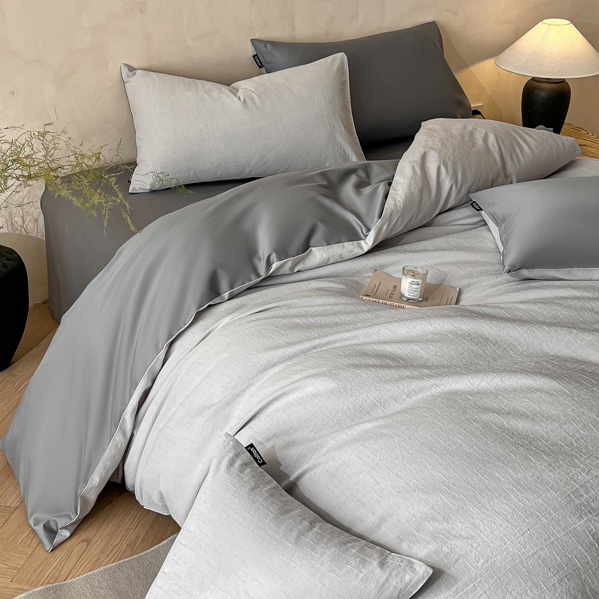 91家纺网 家纺一手货源 找家纺 涵宸家纺 2026新款全棉提花里拉系列四件套 凌维-灰