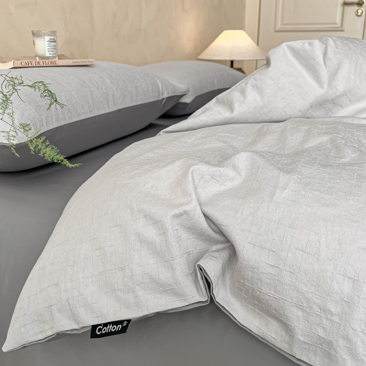 91家纺网 家纺一手货源 找家纺 涵宸家纺 2026新款全棉提花里拉系列四件套 凌维-灰