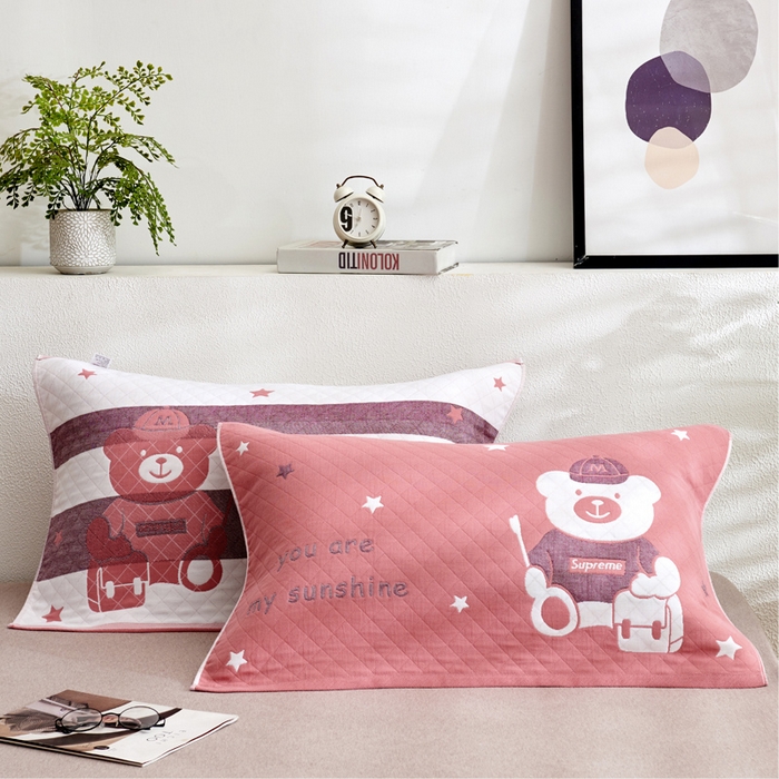 朴尔家纺-毛巾被 2026新款三层纱布枕巾确认版 阳光熊-粉