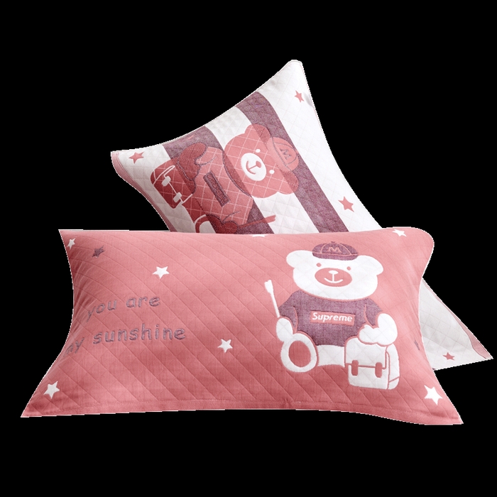 91家纺网 家纺一手货源 找家纺 朴尔家纺-毛巾被 2026新款三层纱布枕巾确认版 阳光熊-粉