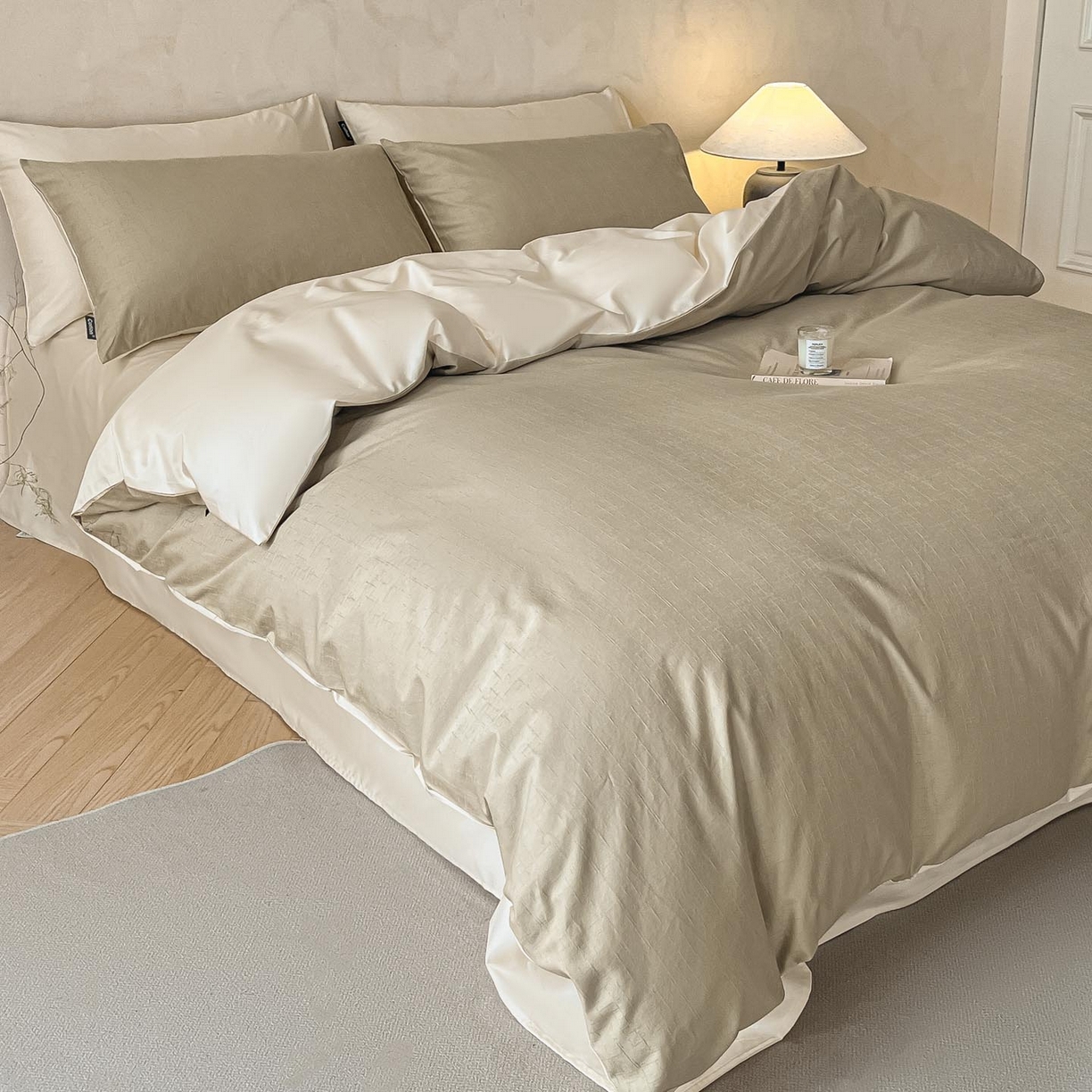 91家纺网 家纺一手货源 找家纺 涵宸家纺 2026新款全棉提花里拉系列四件套 凌维-绿