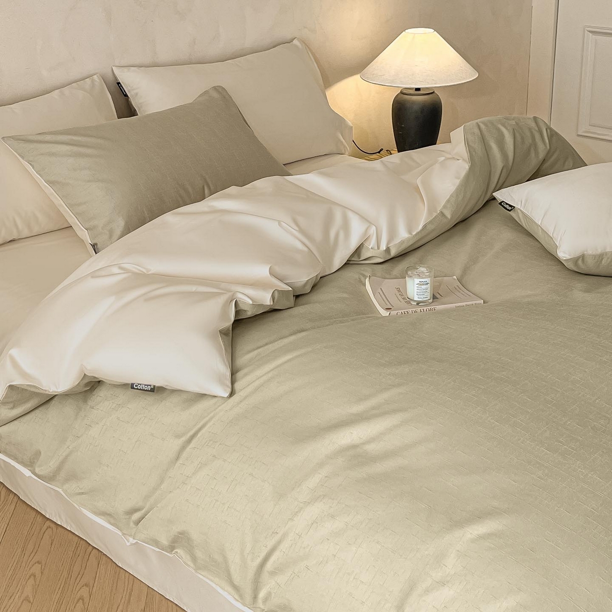 91家纺网 家纺一手货源 找家纺 涵宸家纺 2026新款全棉提花里拉系列四件套 凌维-绿