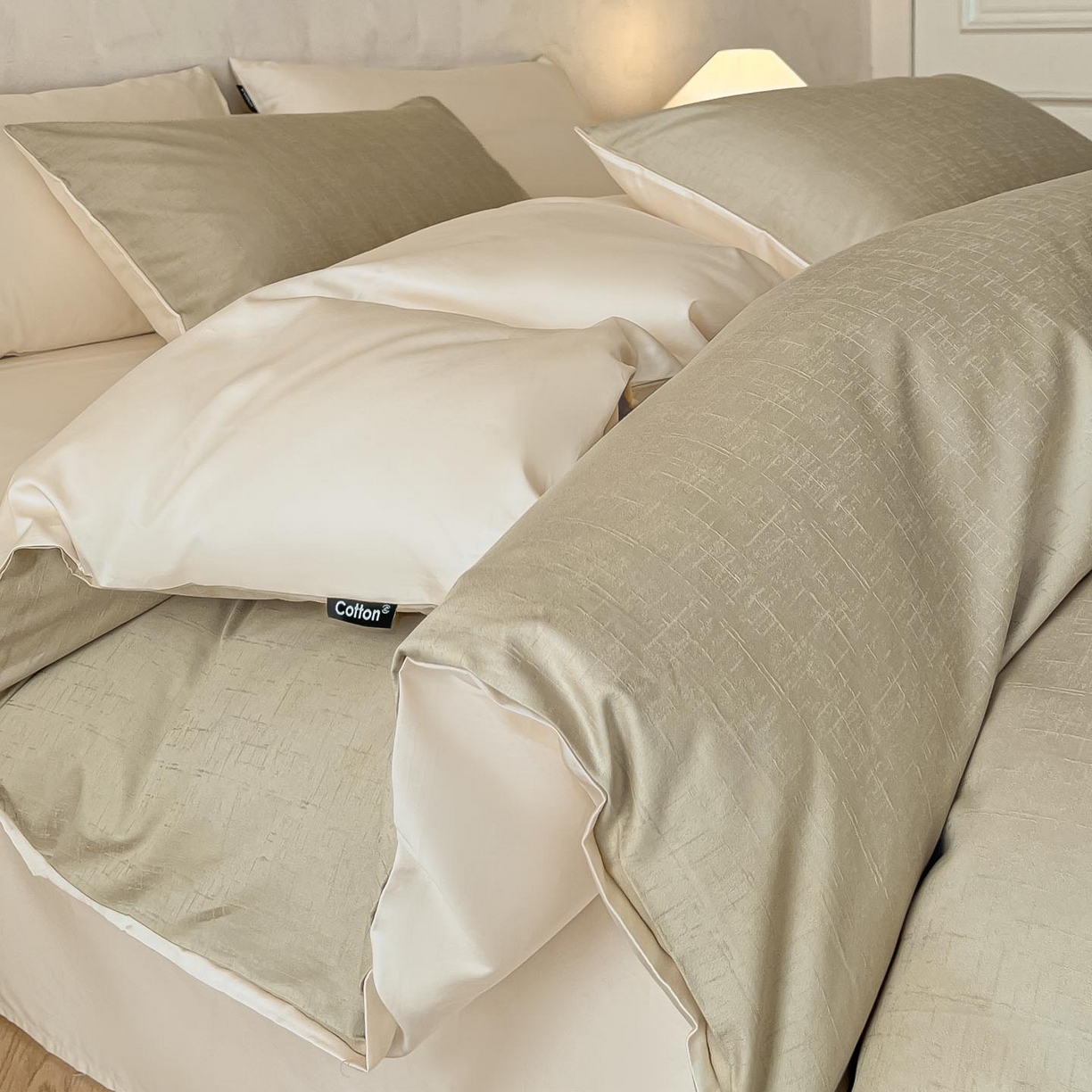 91家纺网 家纺一手货源 找家纺 涵宸家纺 2026新款全棉提花里拉系列四件套 凌维-绿