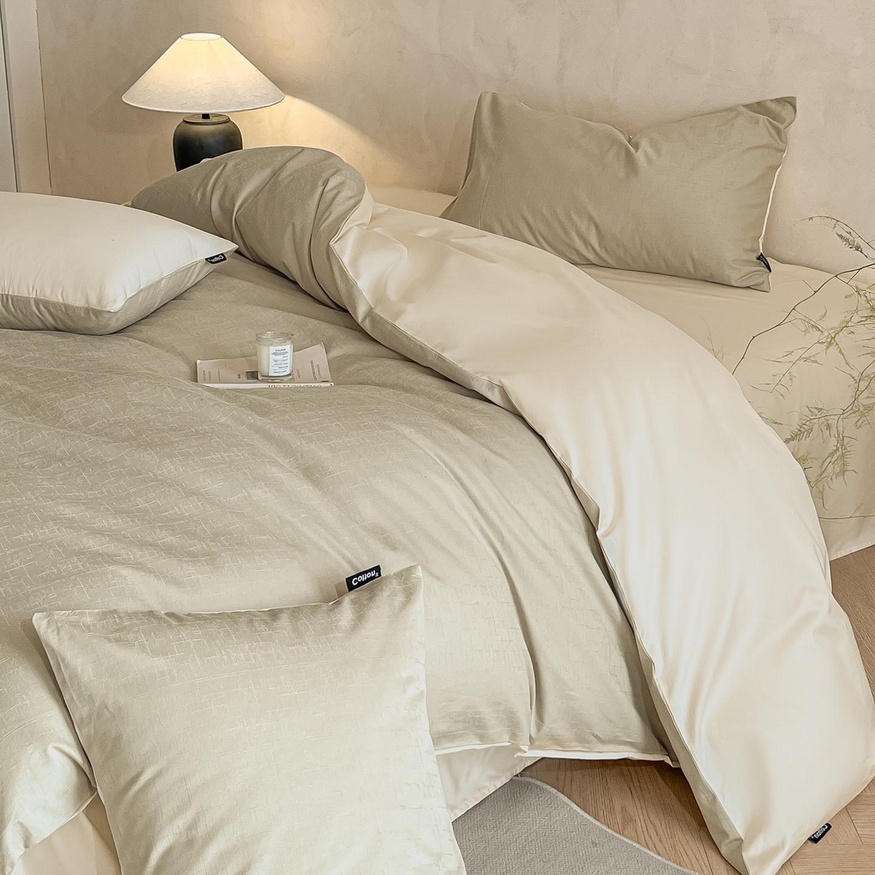 91家纺网 家纺一手货源 找家纺 涵宸家纺 2026新款全棉提花里拉系列四件套 凌维-绿