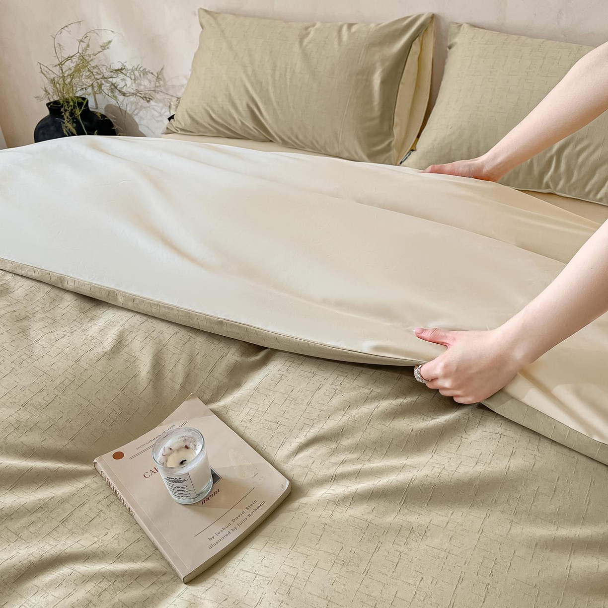 91家纺网 家纺一手货源 找家纺 涵宸家纺 2026新款全棉提花里拉系列四件套 凌维-绿