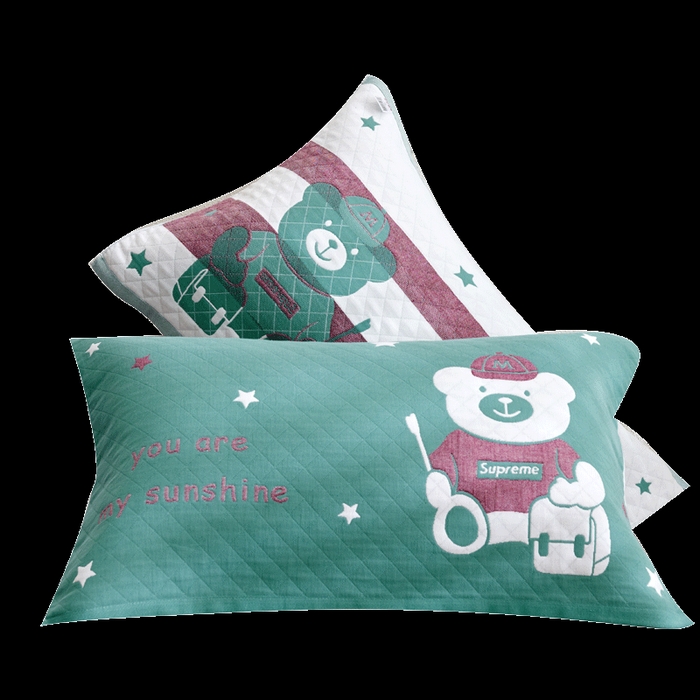 91家纺网 家纺一手货源 找家纺 朴尔家纺-毛巾被 2026新款三层纱布枕巾确认版 阳光熊-绿