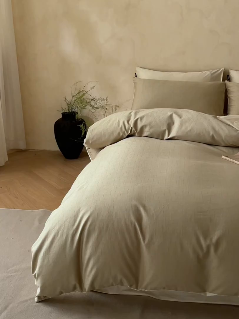 91家纺网 家纺一手货源 找家纺 涵宸家纺 2026新款全棉提花里拉系列四件套 凌维-绿