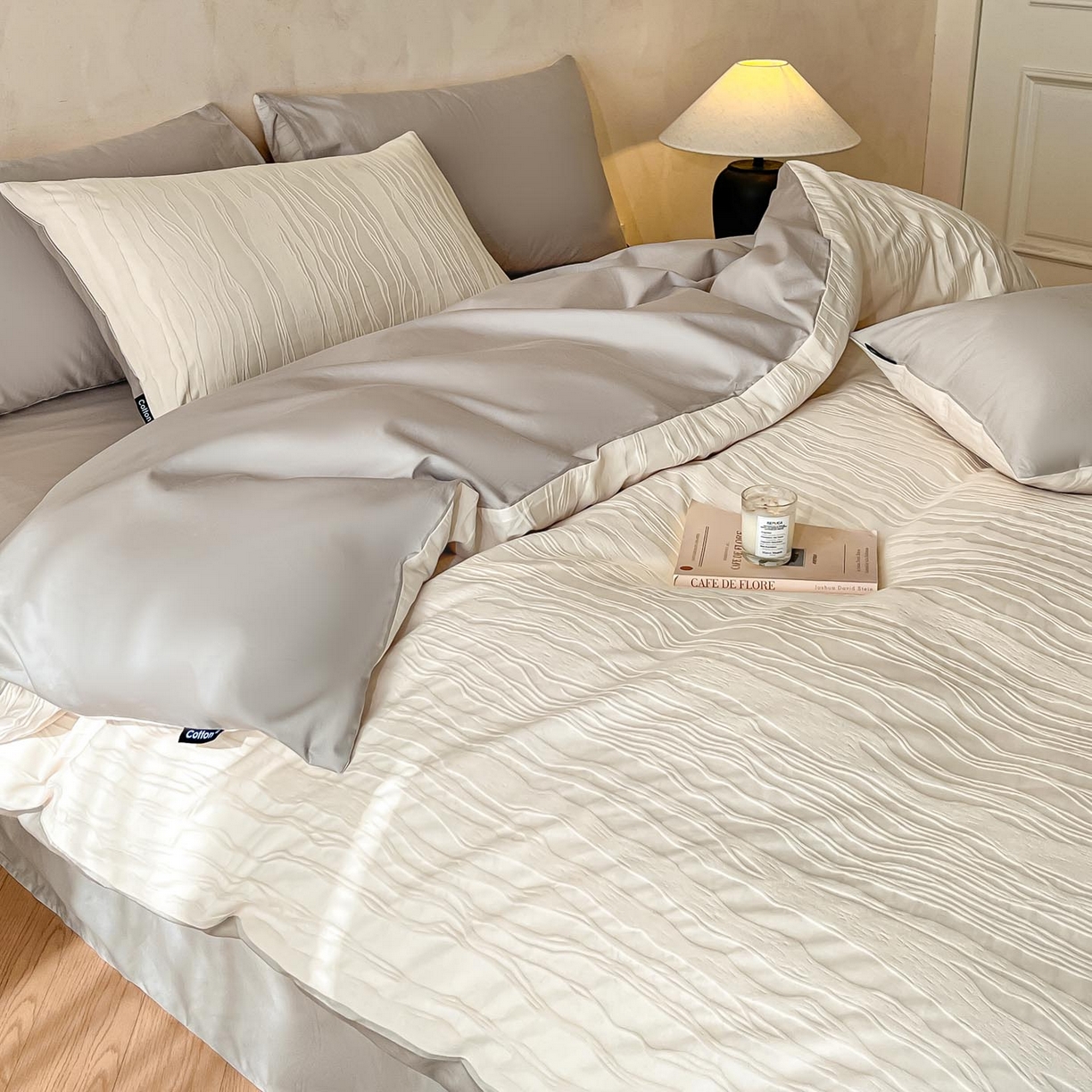 91家纺网 家纺一手货源 找家纺 涵宸家纺 2026新款全棉提花里拉系列四件套 律动格韵