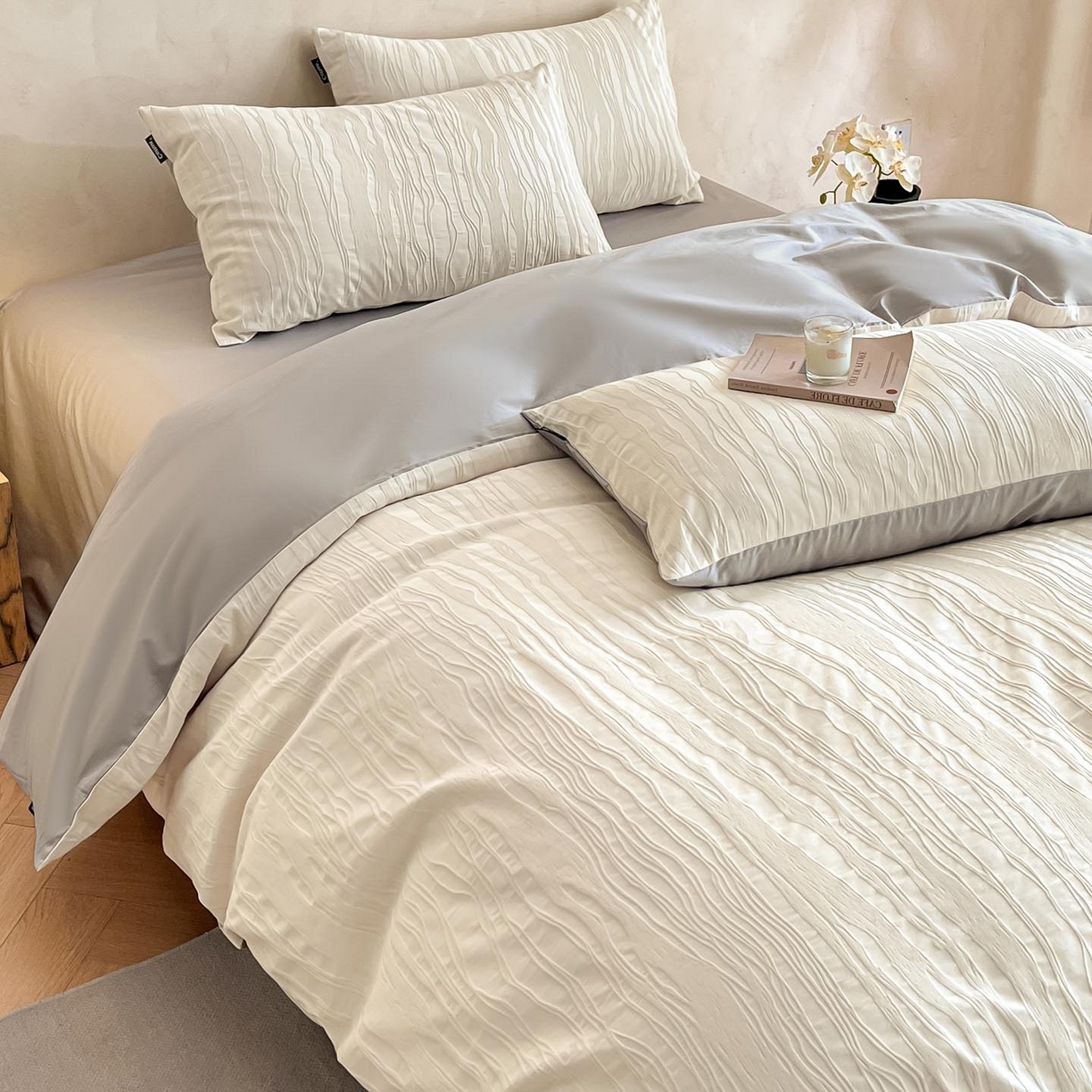 91家纺网 家纺一手货源 找家纺 涵宸家纺 2026新款全棉提花里拉系列四件套 律动格韵