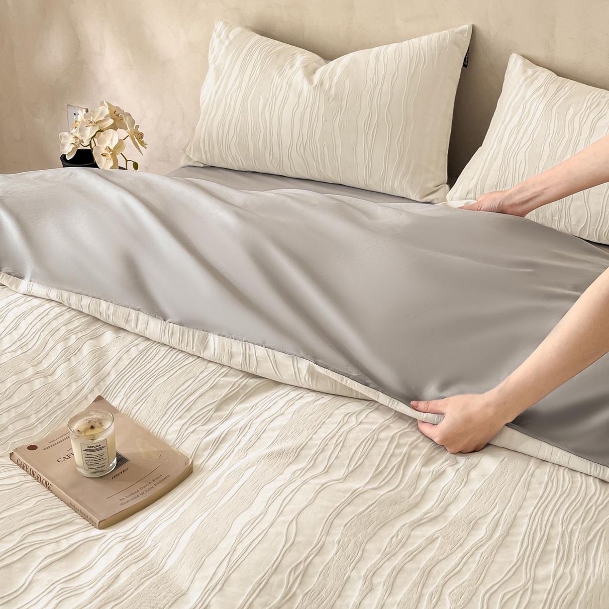 91家纺网 家纺一手货源 找家纺 涵宸家纺 2026新款全棉提花里拉系列四件套 律动格韵