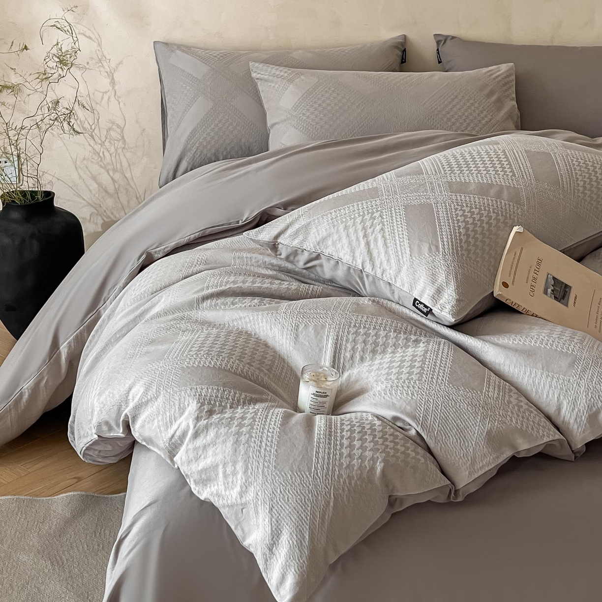 91家纺网 家纺一手货源 找家纺 涵宸家纺 2026新款全棉提花里拉系列四件套 千喜格