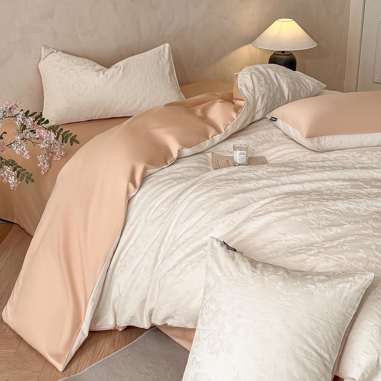 涵宸家纺 2026新款全棉提花里拉系列四件套 沁语-奶白