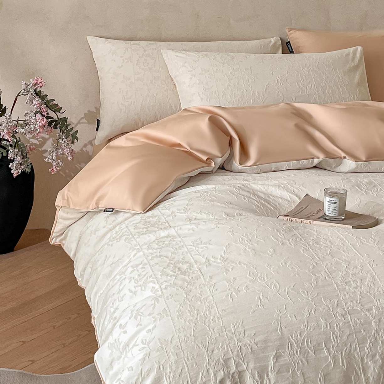 91家纺网 家纺一手货源 找家纺 涵宸家纺 2026新款全棉提花里拉系列四件套 沁语-奶白