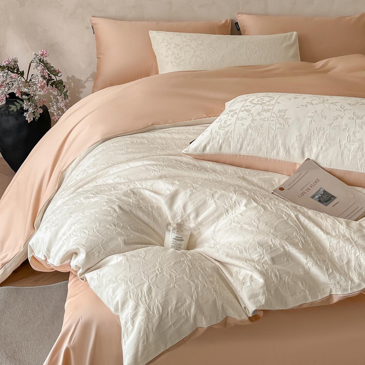 91家纺网 家纺一手货源 找家纺 涵宸家纺 2026新款全棉提花里拉系列四件套 沁语-奶白