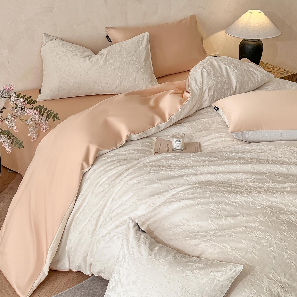 91家纺网 家纺一手货源 找家纺 涵宸家纺 2026新款全棉提花里拉系列四件套 沁语-奶白