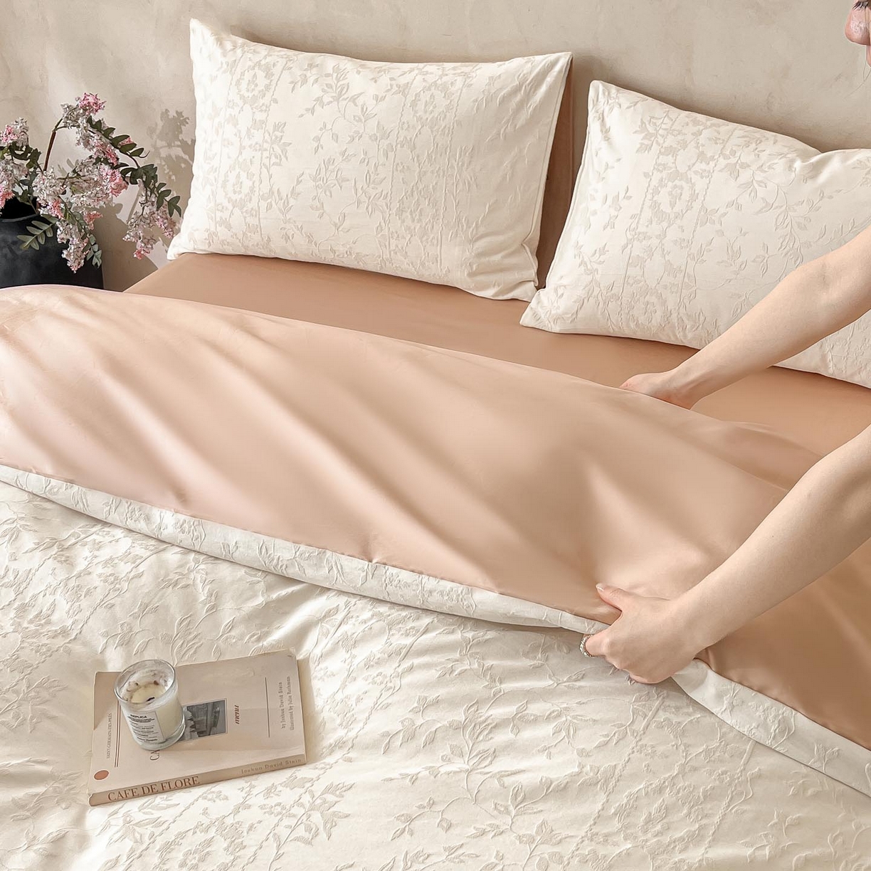 91家纺网 家纺一手货源 找家纺 涵宸家纺 2026新款全棉提花里拉系列四件套 沁语-奶白